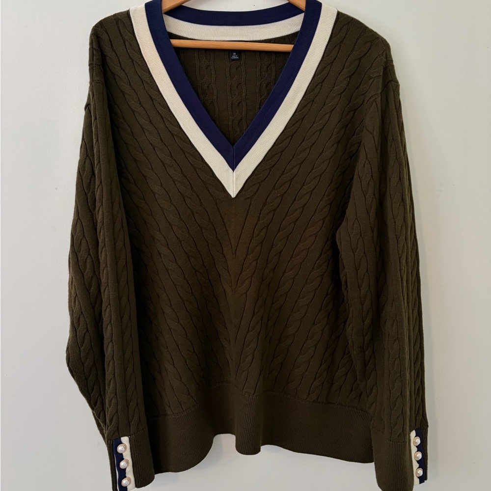 Talbots Chevron Cable Knit V-neck Sweater Size 3X - Picture 2 of 11